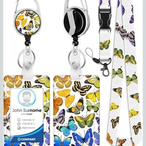 Lanyard ID Retractable Badge Holder Butterflies